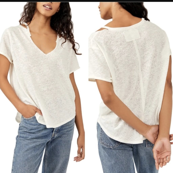 NWT Free People Cropped T-shirt Blue Moon Size XS - Picture 4 of 5